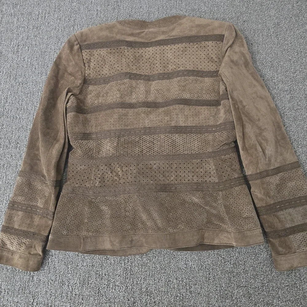 Worth 100% Leather Brown Suede Jacket Lace Detail Womens Size 6‎ Boho Western